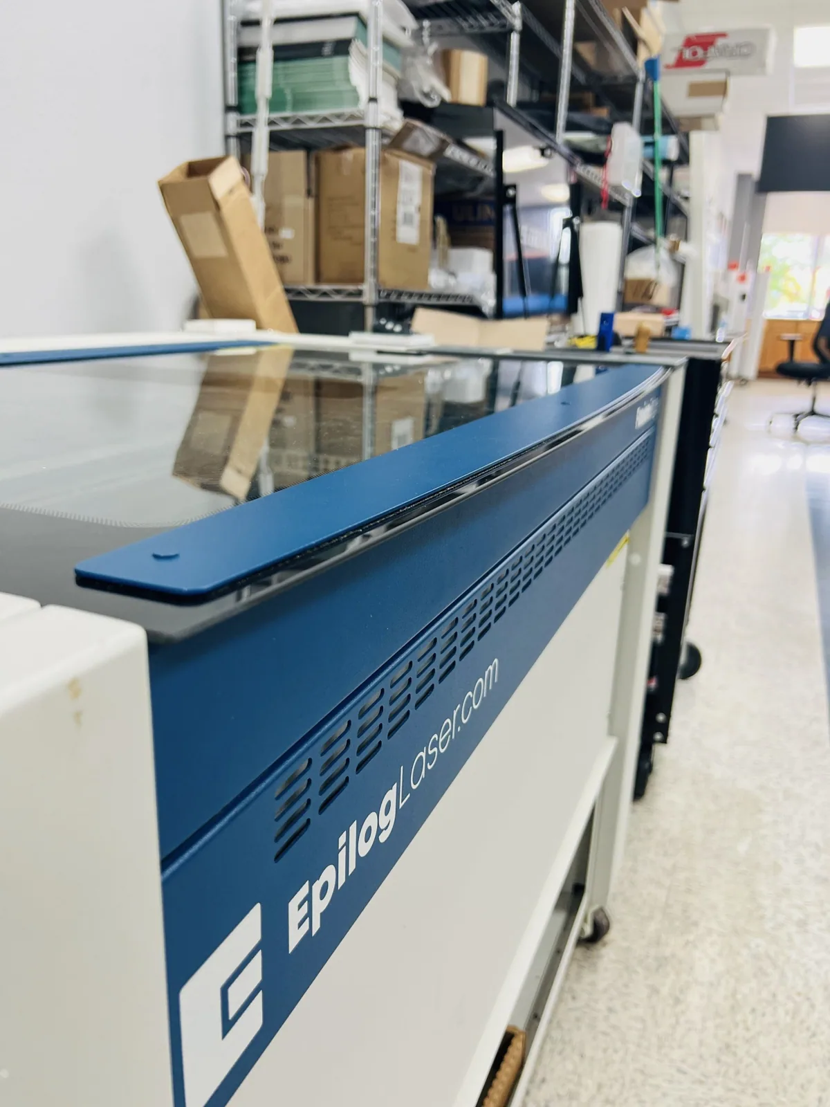 Epilog laser cutting and engraving machine on a shop floor